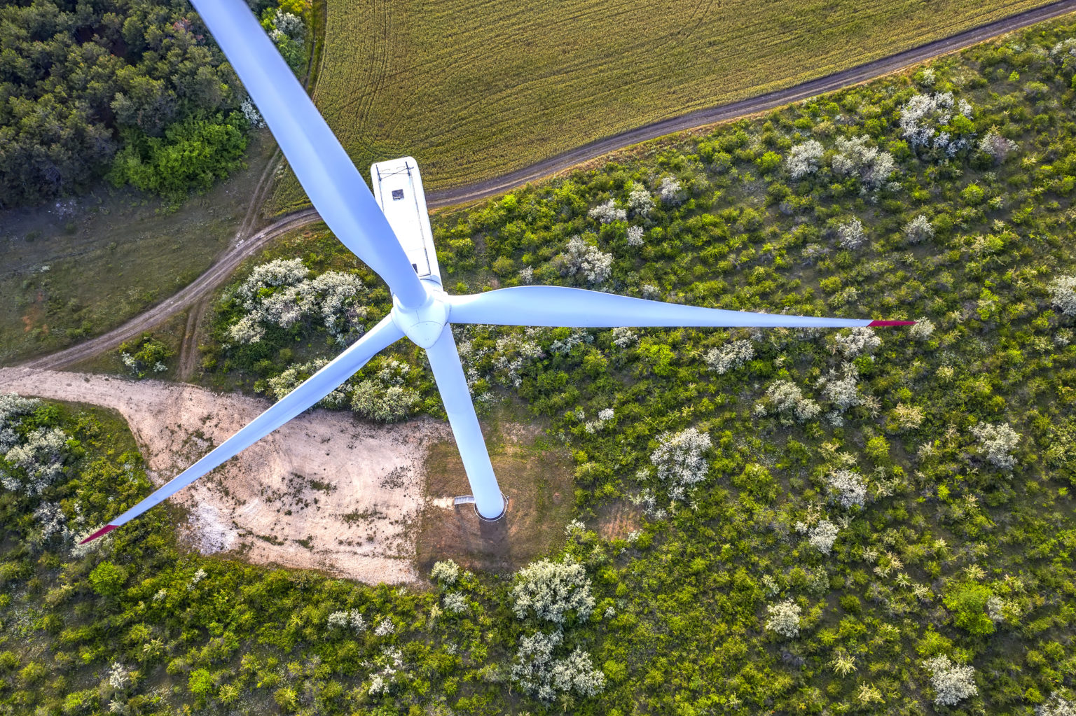 Wind turbine with drone view