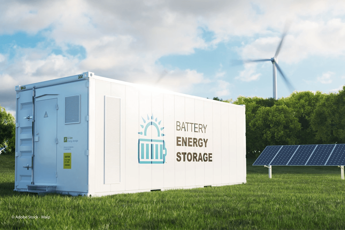 Battery energy storage system with solar panel and wind turbine