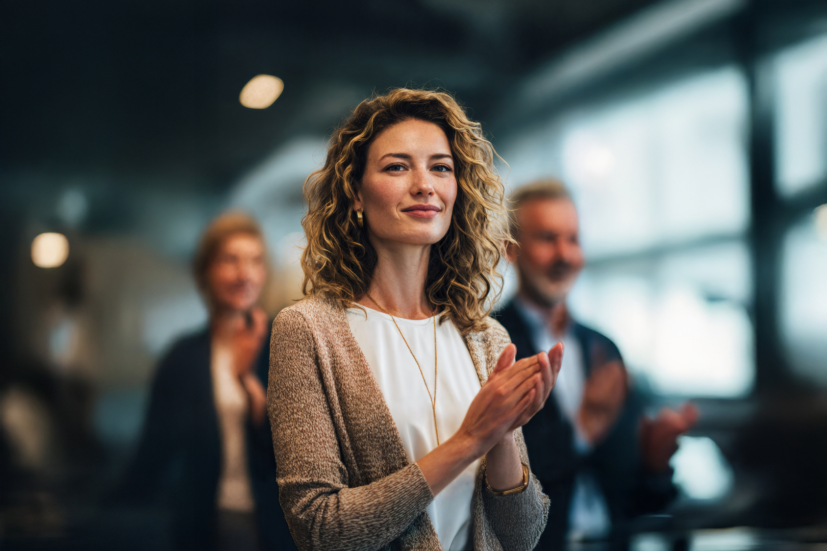 Women clapping in an office