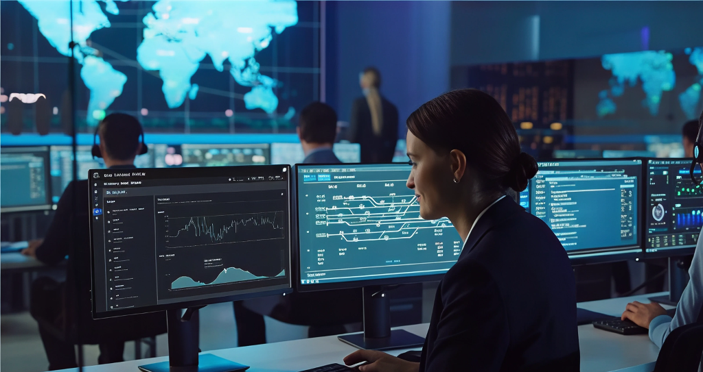 Woman at computer with Mosaic bidding platform