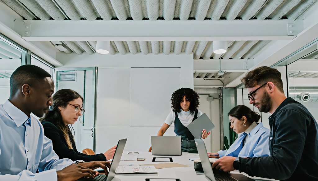 Offices with people working with computers