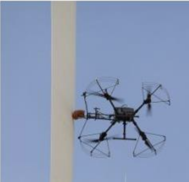 Survol d'une éolienne par un drone à des fins d'inspection