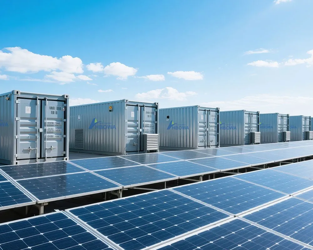 Battery Energy Storage Systems with solar panels next to it